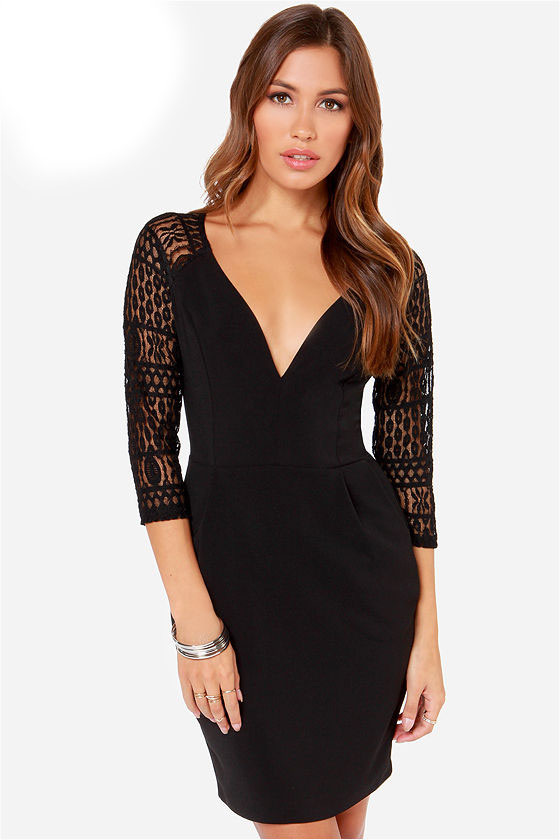 Black Lace Sleeve Mini Dress Item No Mllc21710